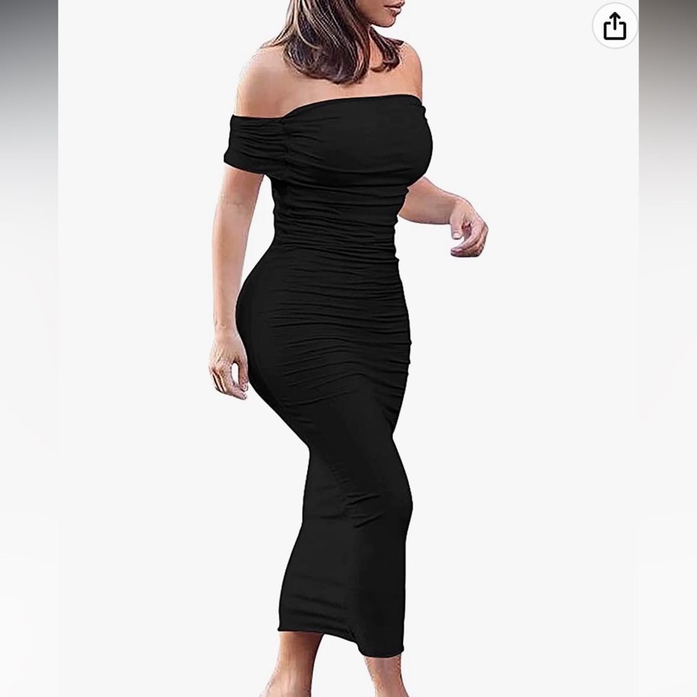 GOBLES Women Ruched OffShoulder ShortSleeve Bodycon Midi CocktailParty Dress XXL